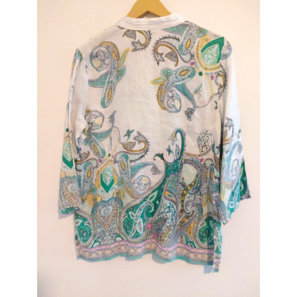 Charter Club Luxury Womens M Tunic Top 100% Linen Paisley Embellished Resort - Picture 4 of 14